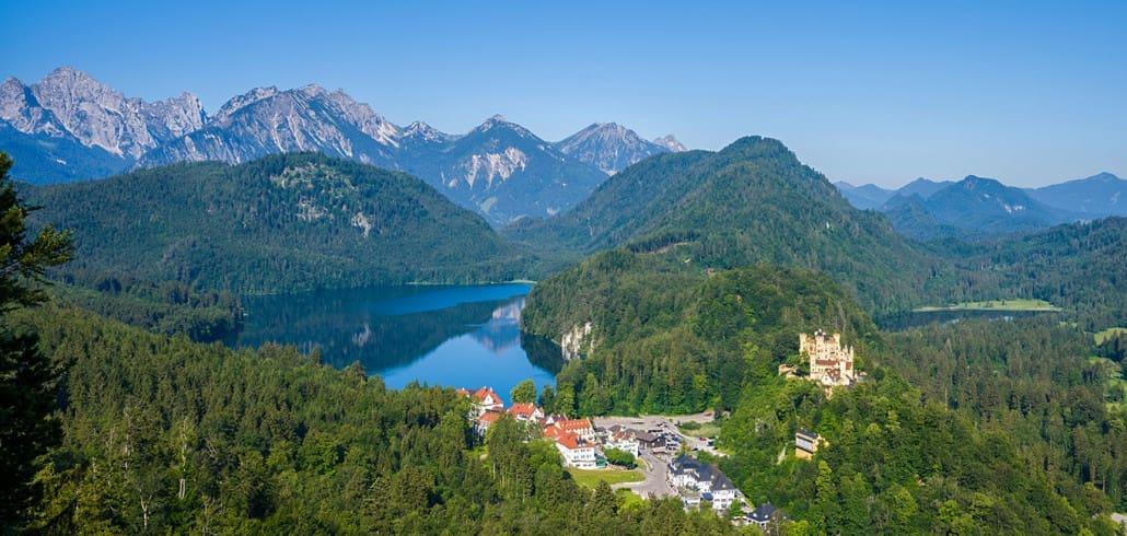 Best view of Hohenschwangau Castle: From Tegelberg near Füssen in Allgäu.
