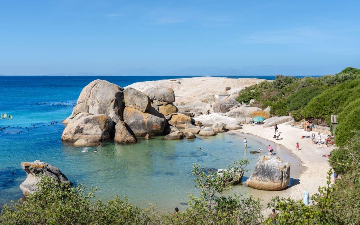 Beach at Boulders Beach in Simons Town - People encounter penguins