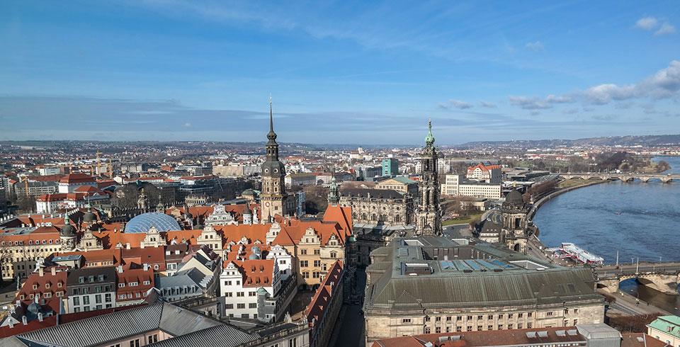View from the Frauenkirche in Dresden over the city