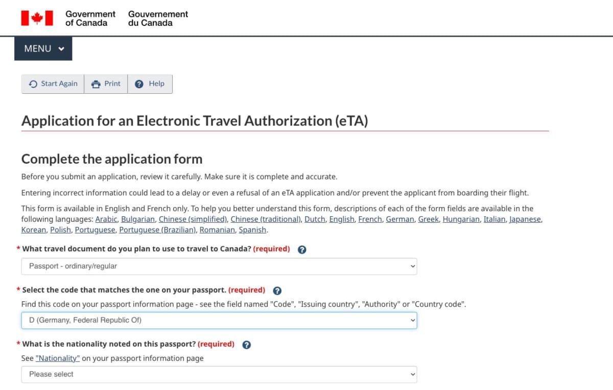 Demander une eTA Canada