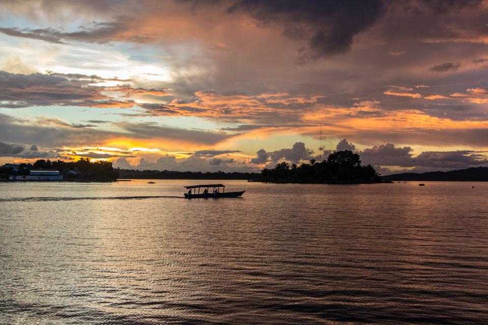 Romantic view of Flores in Guatemala during dinner