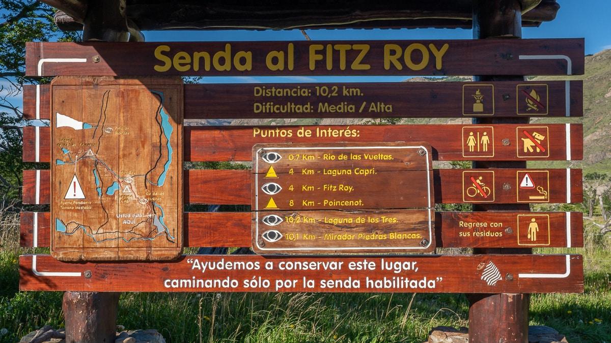Officiële gegevens over de wandeling naar Laguna de los Tres op de wandelkaart