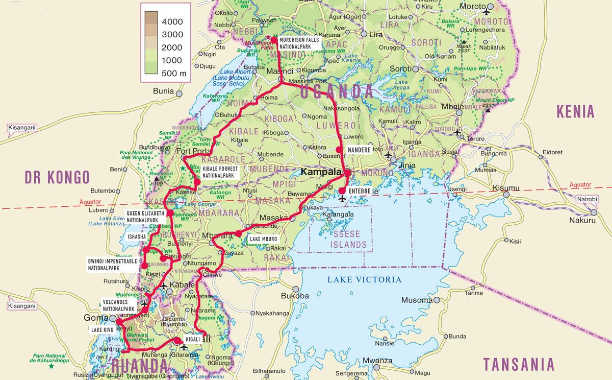 Route Map of Uganda and Rwanda