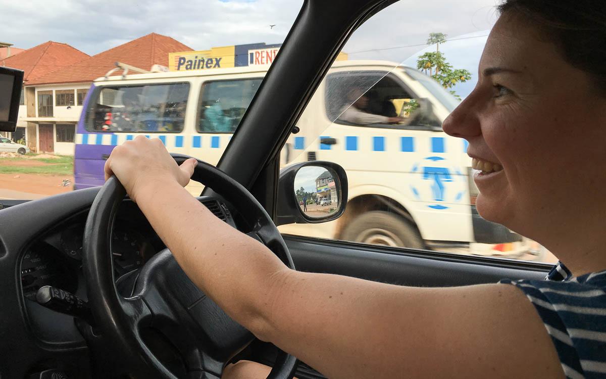 Driving a car in Entebbe - Kampala