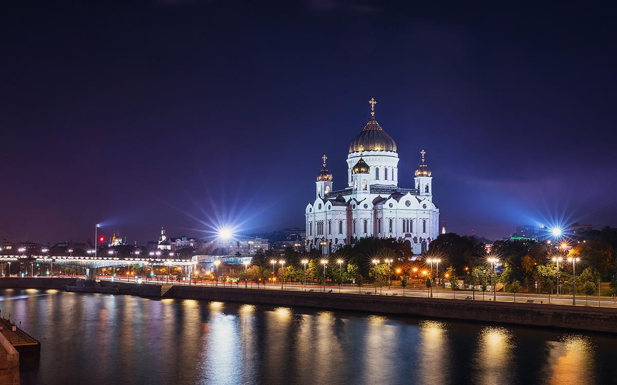 Église du Christ Sauveur Moscou la nuit.