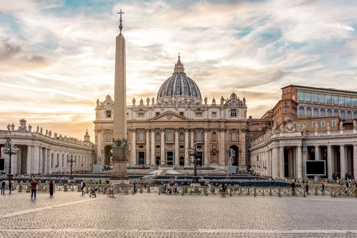 St. Peter's Basilica and St. Peter's Square in Vatican City. Important sight in Rome