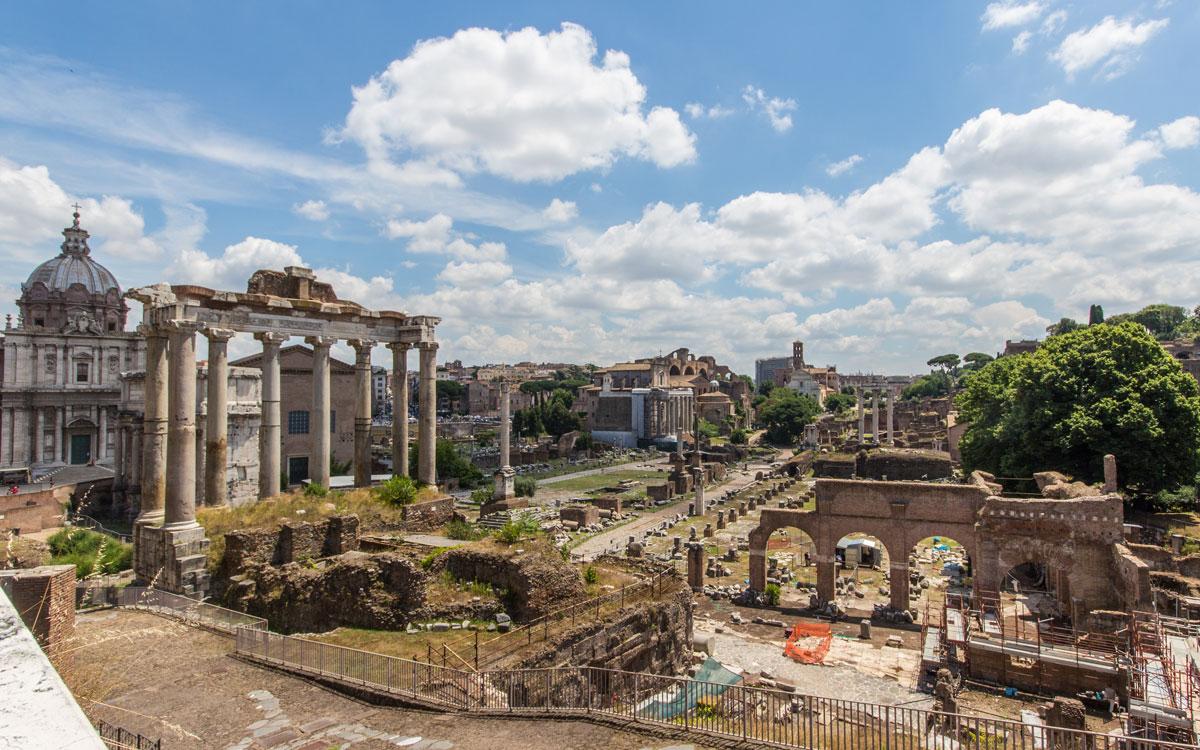 View from Capitol Hill down to the Roman Forum attractions in Rome