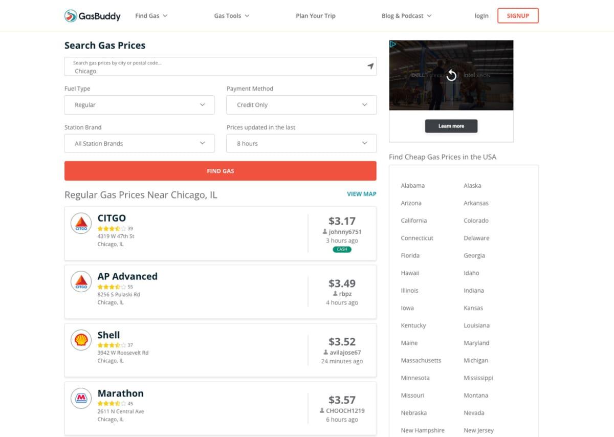 GasBuddy (Website) - mijn favoriet voor benzineprijzen in de VS