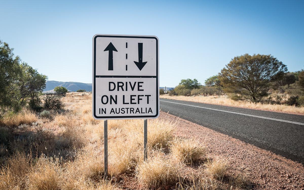 Driving on the left sign in Australia
