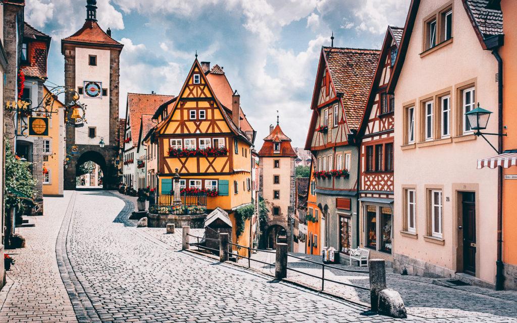 One of the most beautiful towns in Germany located on the Romantic Road: Rothenburg ob der Tauber Old Town (Here 'Plönlein')