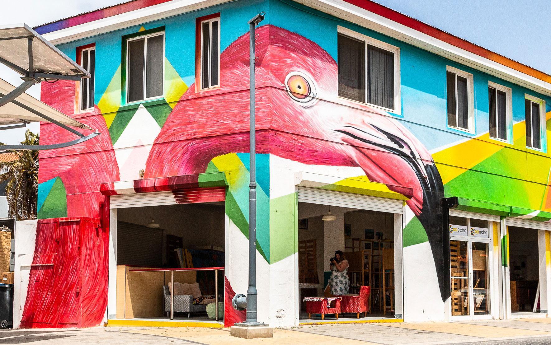 Street Art in St. Nicolas, Aruba. Flamingo's