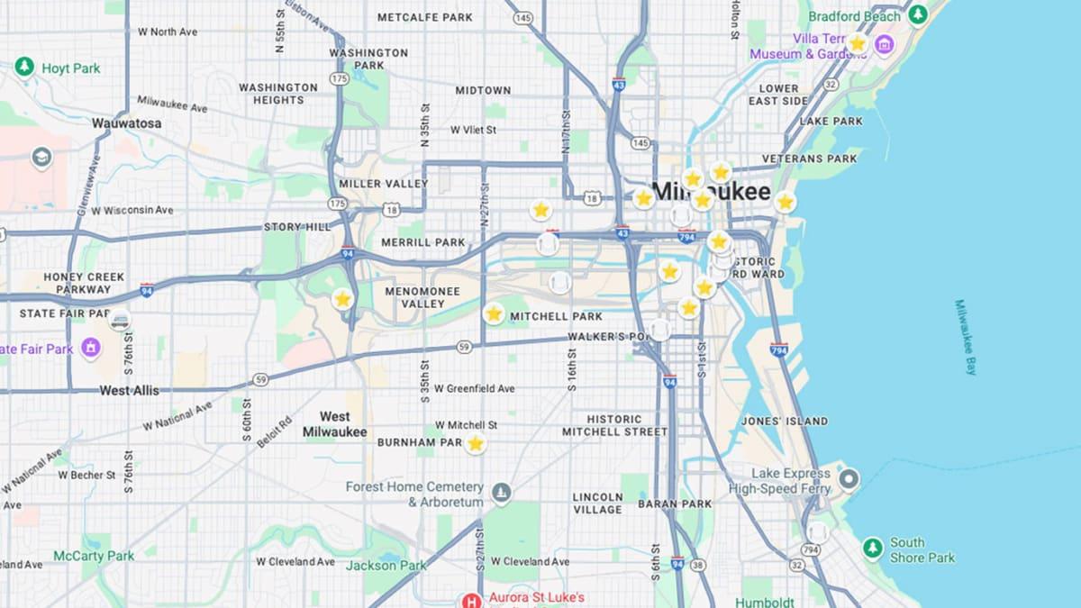 Carte des attractions de Milwaukee
