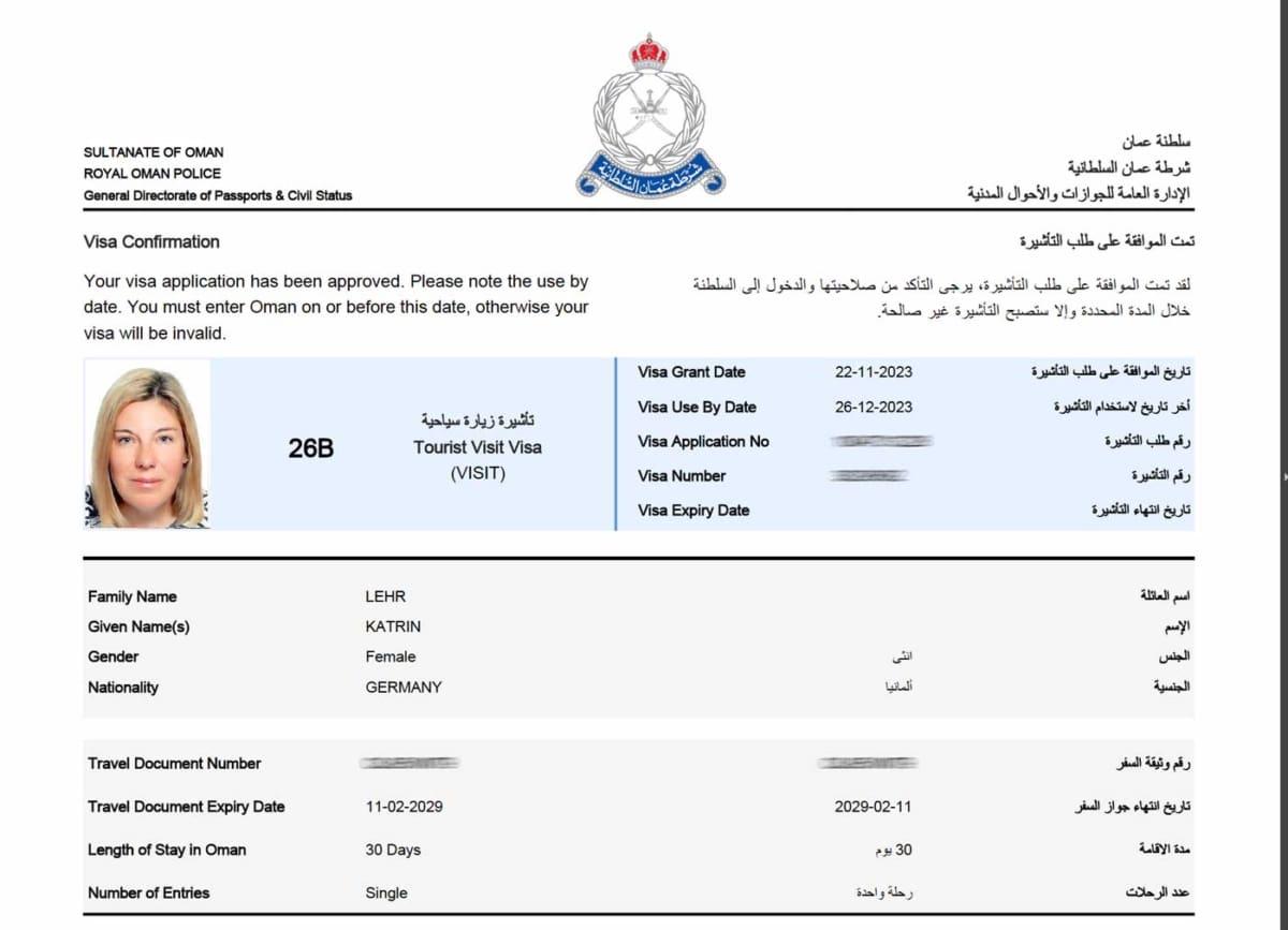 Tourist visa entry Oman for up to 30 days