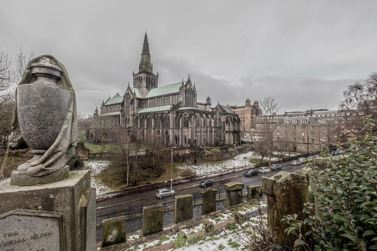 St Mungo Cathedral from the Necropolis in winter.