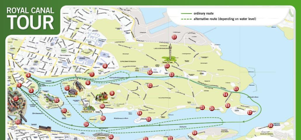 Map of Royal Canal Tour Stockholm