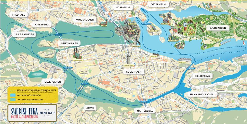 Map of Under the Bridges Boat Tour Stockholm