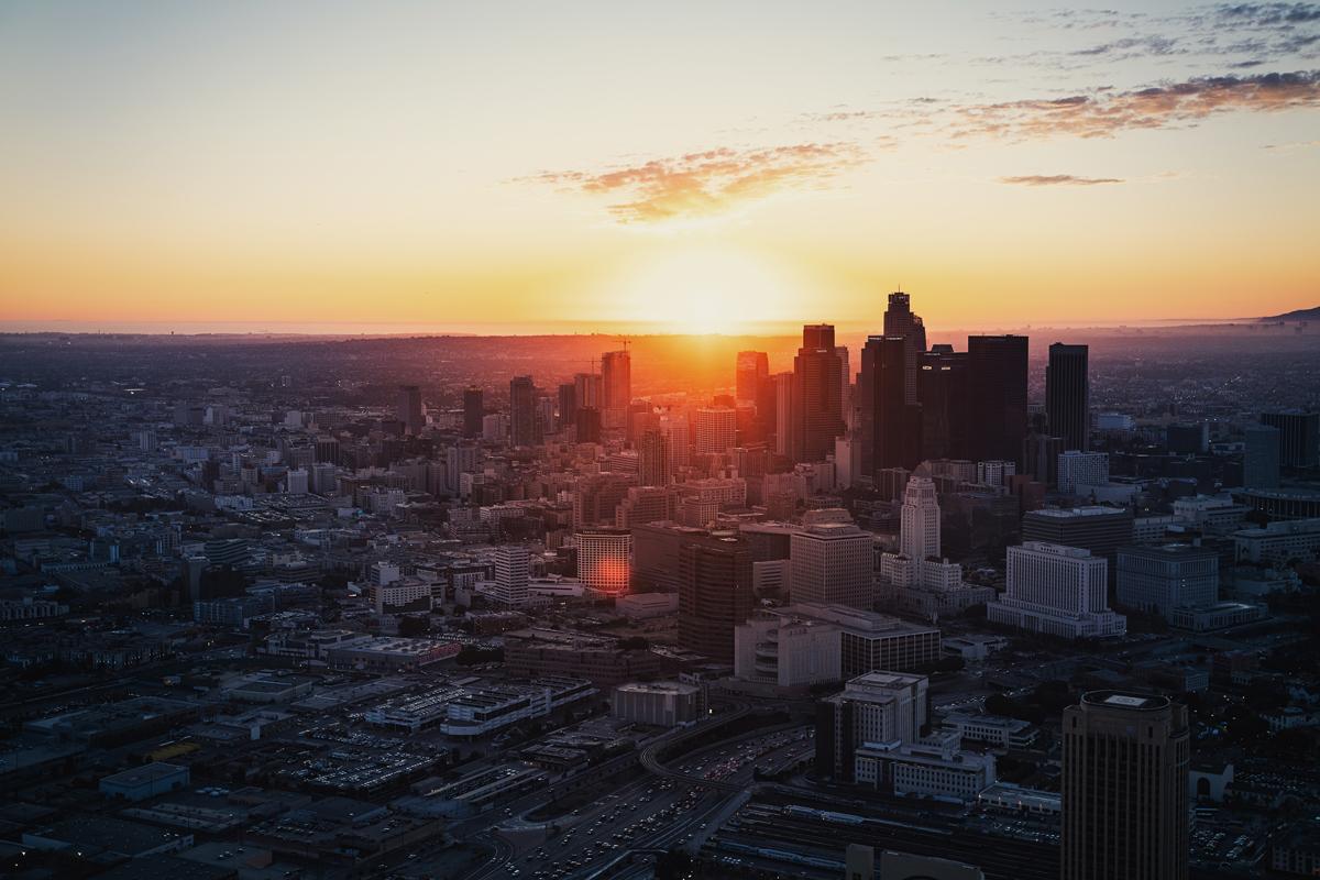 Helicopter flight over Los Angeles