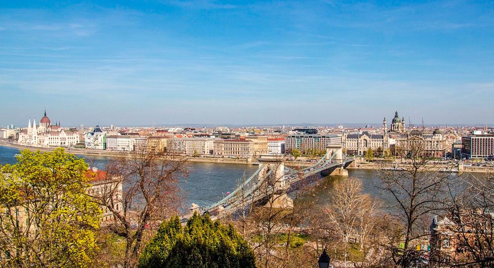 View over Budapest attractions from the Castle Hill