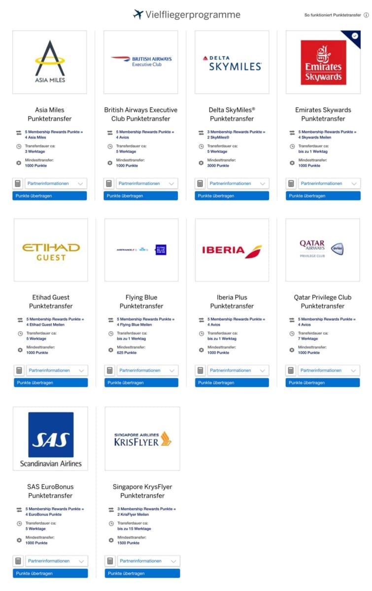Frequent flyer programs with Amex Platinum Card