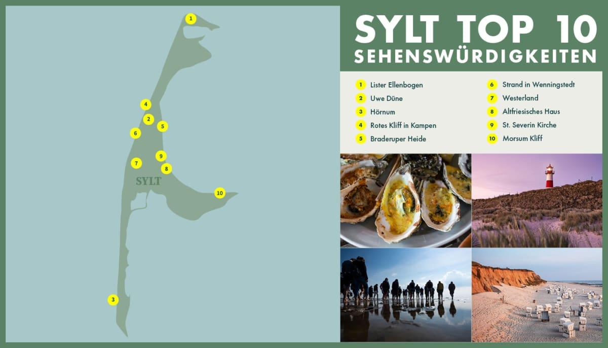 Kaart van de attracties op Sylt met alle locaties