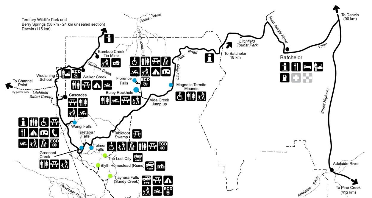 Carte des points d'intérêt du parc national de Litchfield