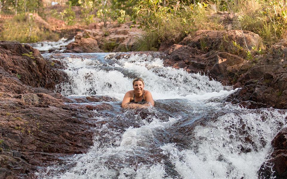 Katrin dans un des bassins de Buley Rockholes