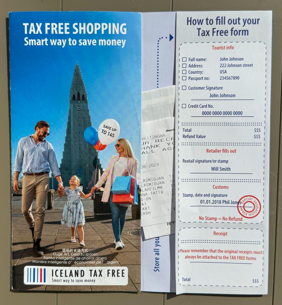 Document de shopping hors taxe en Islande