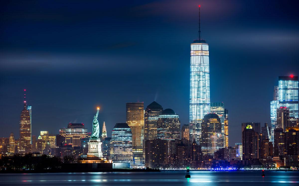 New York attractions skyline at night