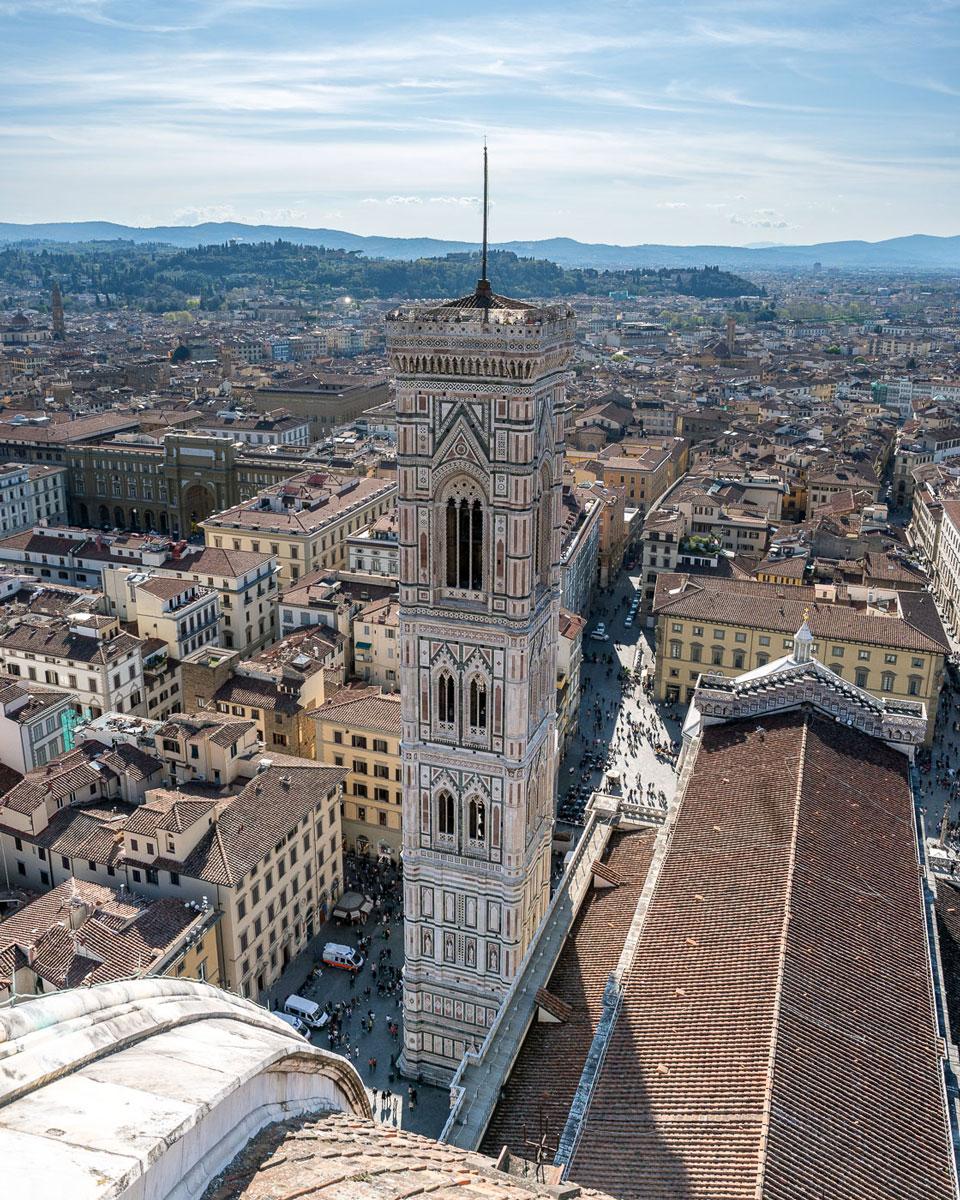 Giotto's Bell Tower with a view of the city of Florence