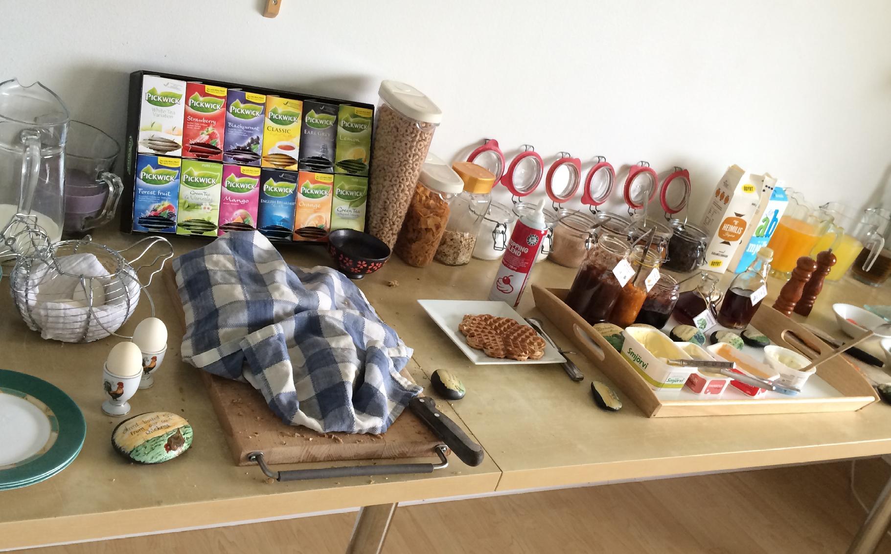 Breakfast at the hostel in Vík