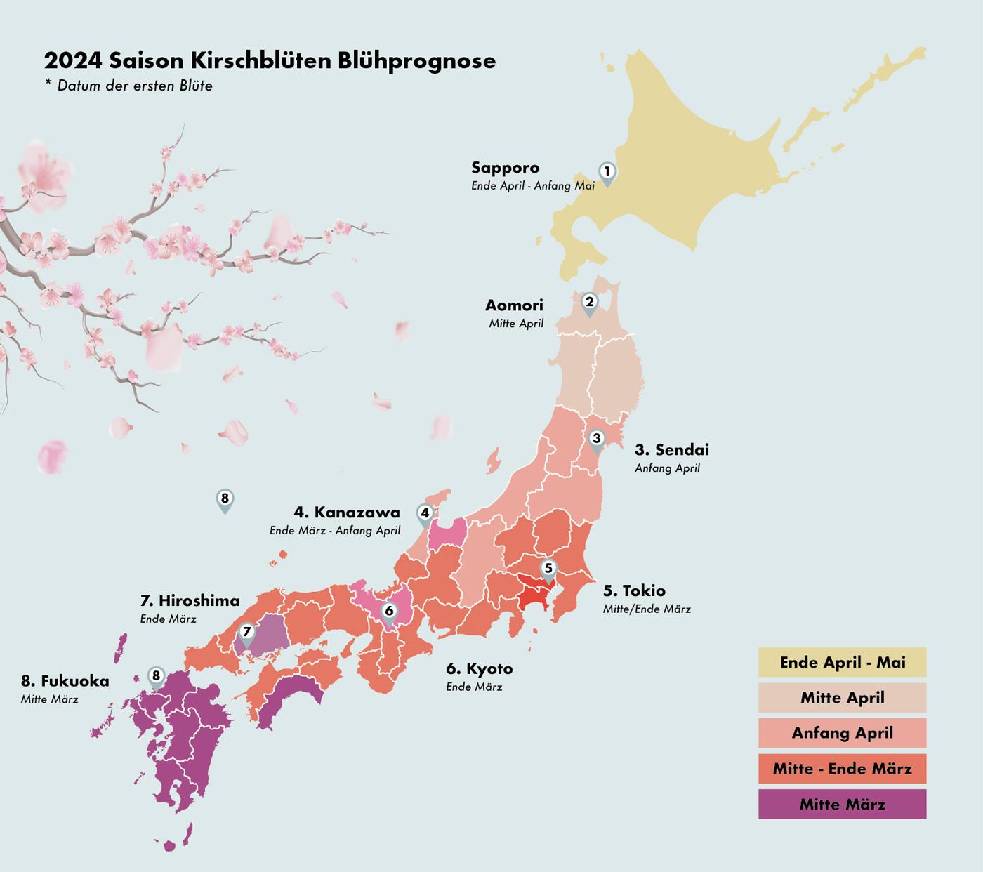 Japan Cherry Blossoms 2024, Meteorologists' Map for Japan