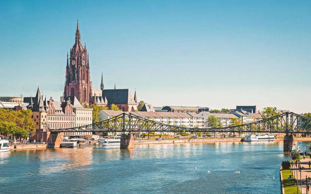 The Iron Bridge and behind it the Kaiserdom in Frankfurt.
