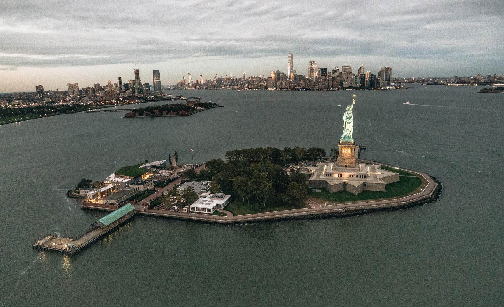 Helicopter flight New York sunset