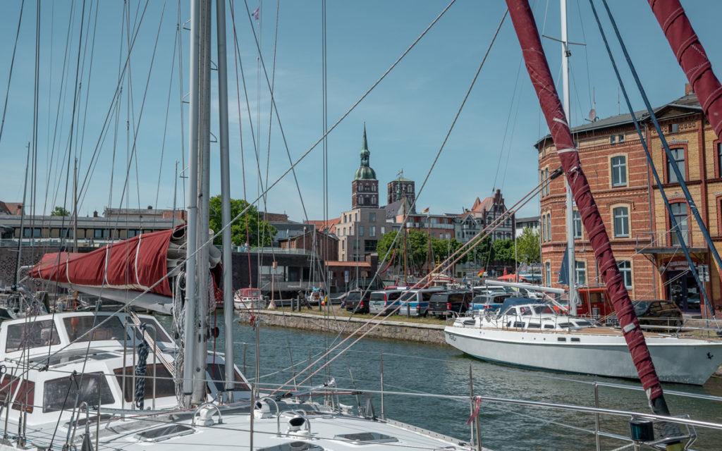 View from the harbor in Stralsund of the old town