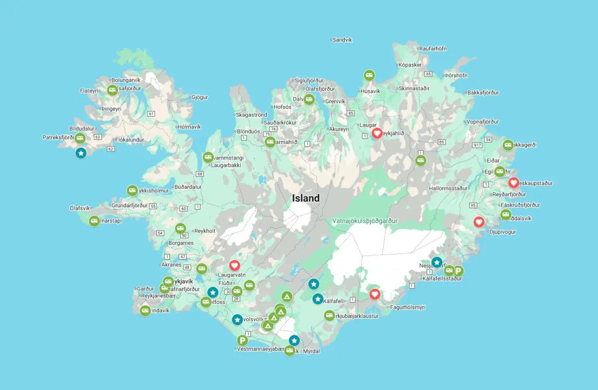 My Google Maps map for Iceland motorhome