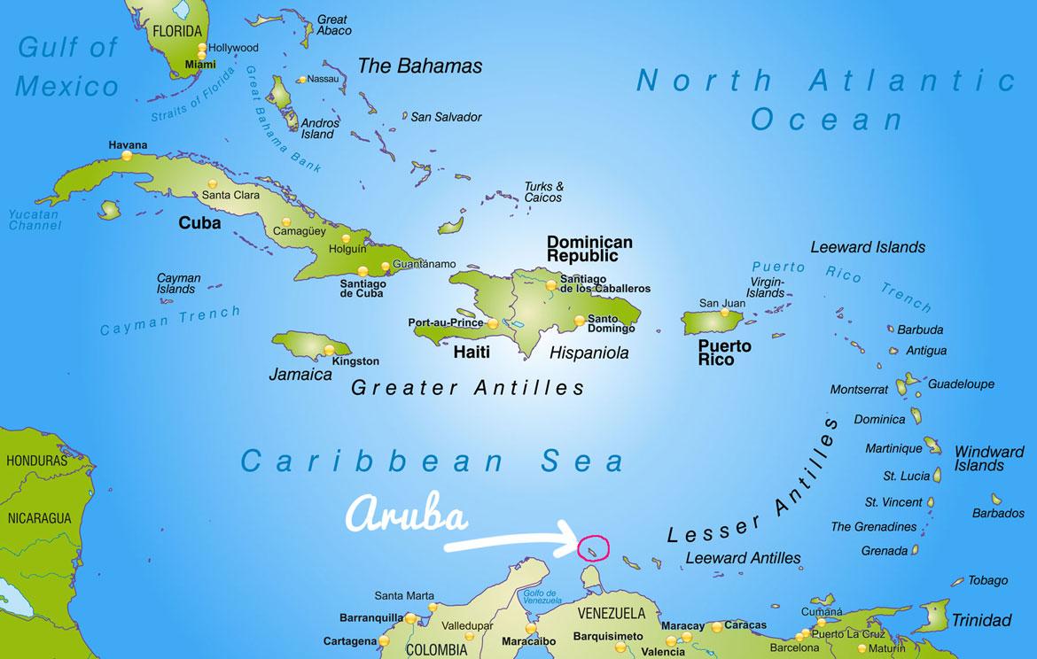 Kaart Aruba en Caribisch gebied
