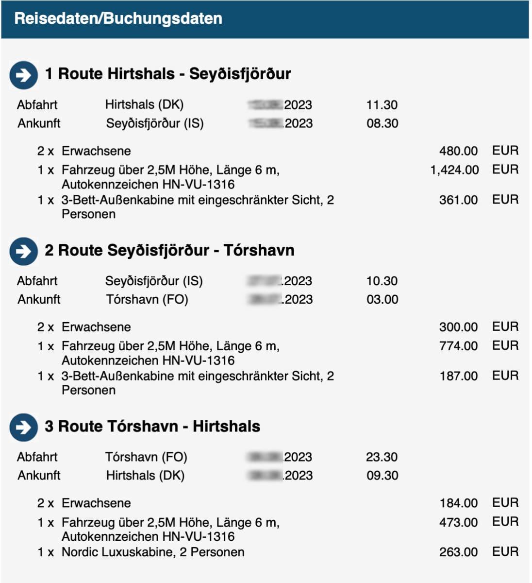 Cost of Smyril Line ferry with RV to Iceland