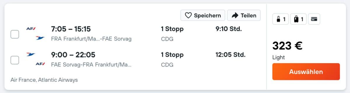 Flight prices to the Faroe Islands from Frankfurt