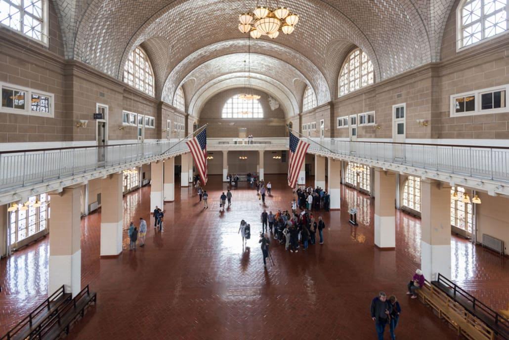 Main building of the Arrival Hall on Ellis Island in New York