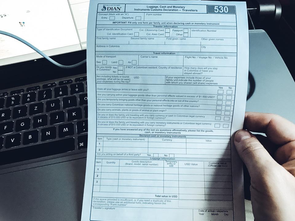 Departure form for Colombia