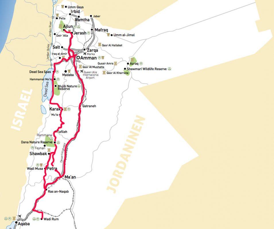 Jordanien Rondreis Kaart Route