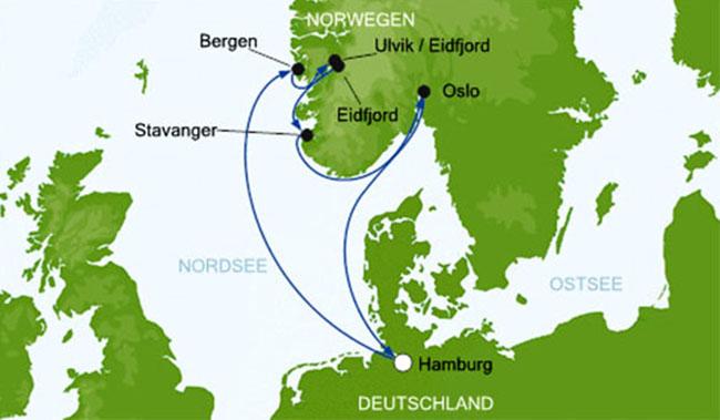 Noorwegen Reisroute Aida Cruise