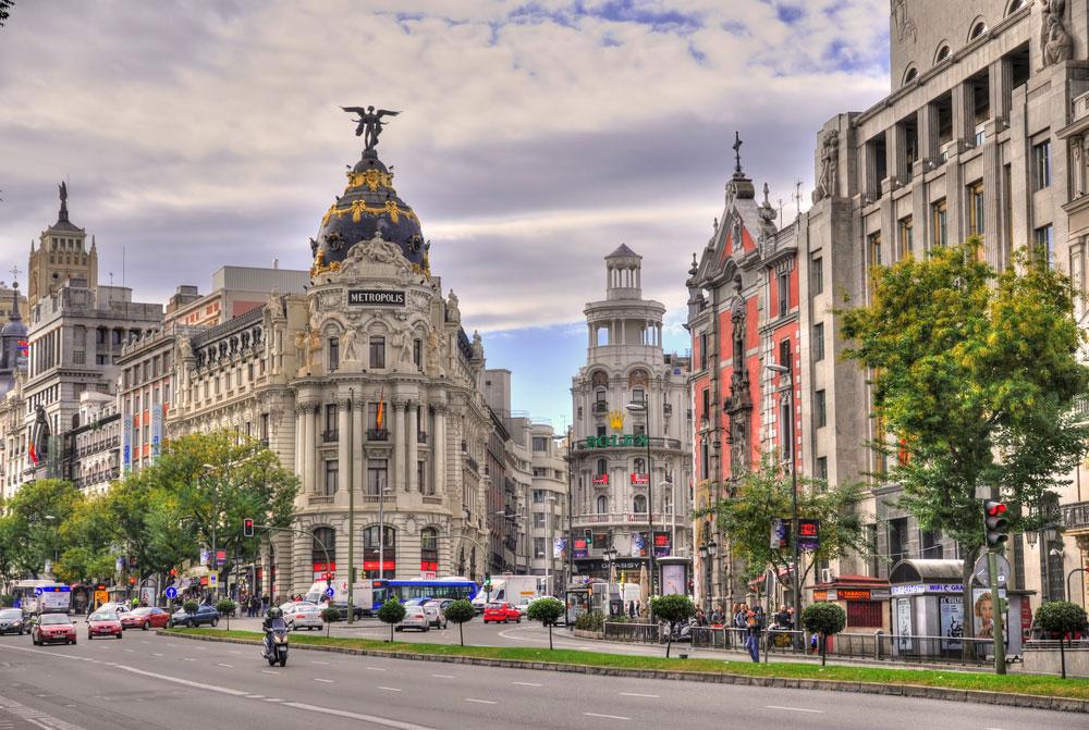 Famous shopping street Gran Via in Madrid