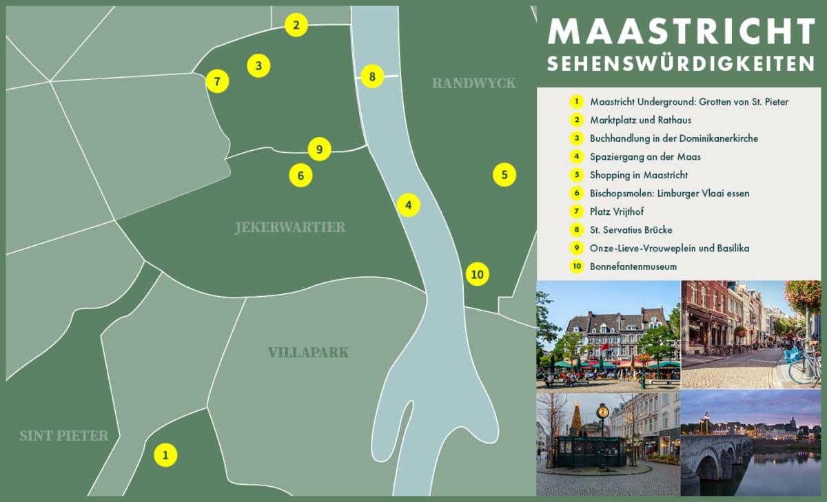 Kaart met bezienswaardigheden in Maastricht