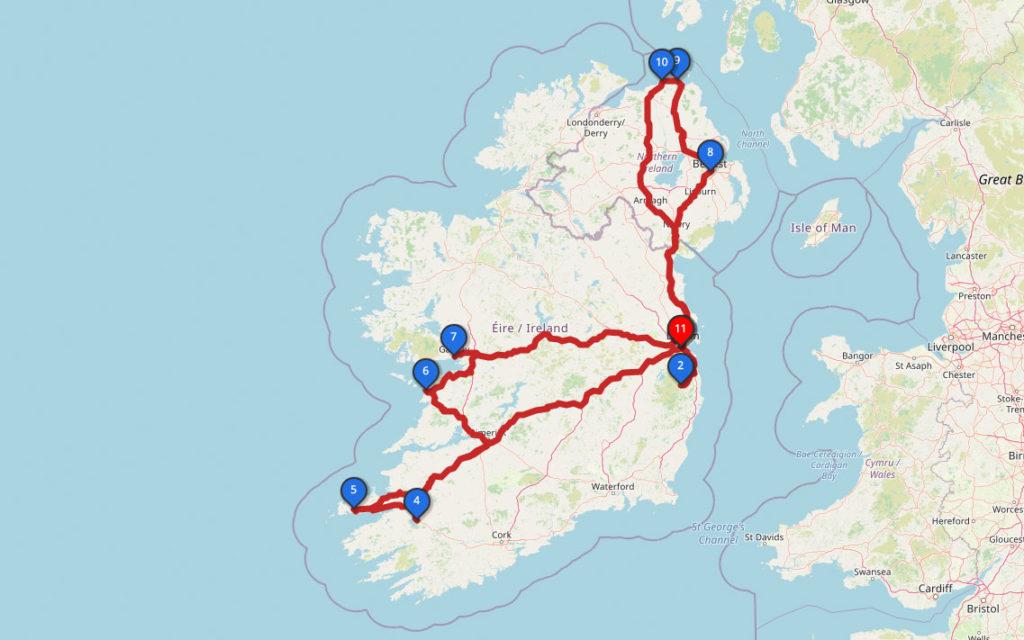 Route Ierland rondreis 14 dagen vanaf Dublin
