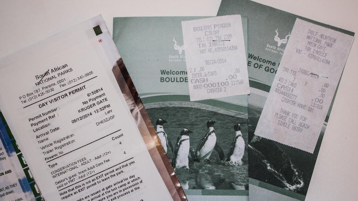 Zuid-Afrika Nationale Parken Entreebewijzen en rekening